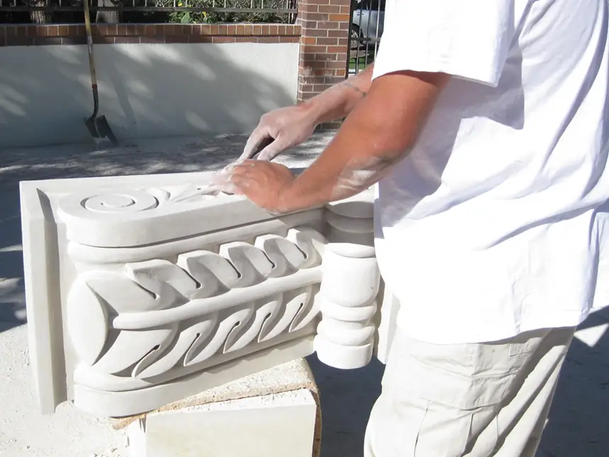 Hand-carved detail being cut to match an existing profile