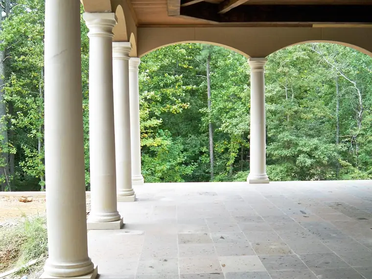 Limestone columns and paving on a covered loggia